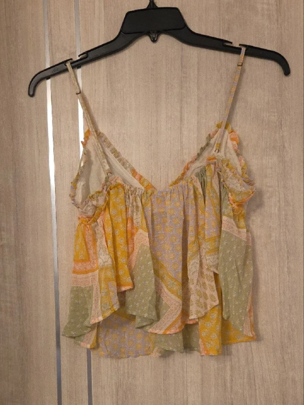 Free People Patchwork Spaghetti Strap Cami in Yellow & Sage PTP 14